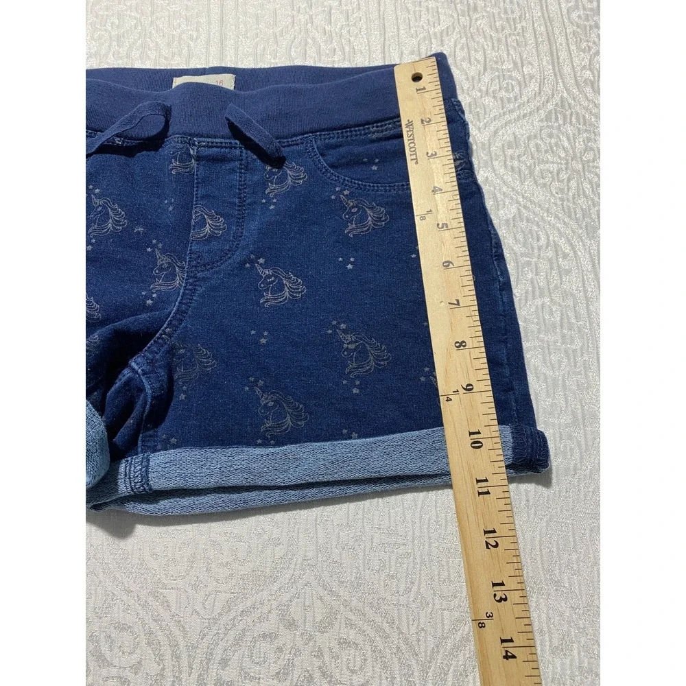 SO Girls Navy Blue Unicorn Print Stretch Denim Pull On Shorts Size 16 RN111052